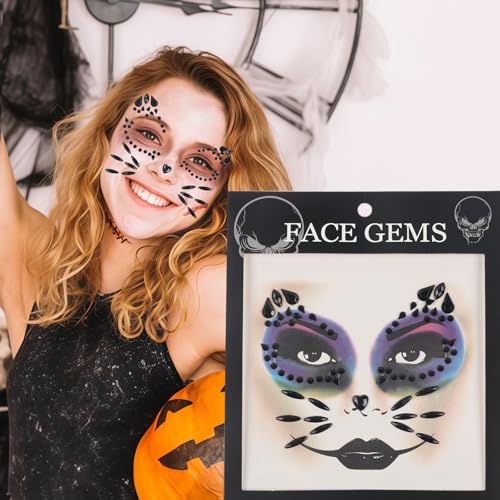 Halloween Face Gems Black Rhinestone Temporary Tattoo Stickers