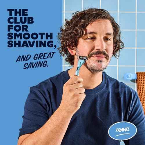 Dollar Shave Club | Travel Shave Set | 4 Extra Close Refill Cartridges, 1 Handle (Blue), 1 Razor Cover