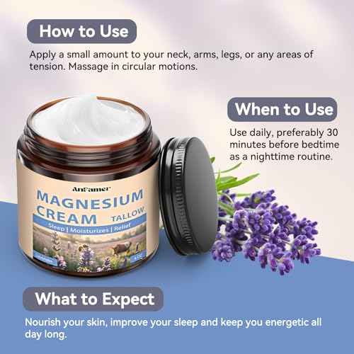 Magnesium Cream for Sleep, Tallow Based Magnesium Lotion for Pain and Leg Cramps, Muscle Relaxation, Nighttime Deep Hydration with Shea Butter Jojoba & Vitamin E for Skin Care, Safe for Kids(Lavender)