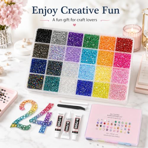 Mix Color 24 3mm Resin Rhinestones Bedazzling Kit with 32000PCS & Glue - BlissVeritura