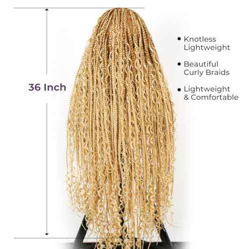 SUPERNOVA 36 Inches Full Lace Boho Box Braided Wig T274/614# Ombre Blonde Synthetic Braids Wig With Baby Hair Bohemian Long Highlight Square Knotless Braided Wigs For Black Women (36 Inch)