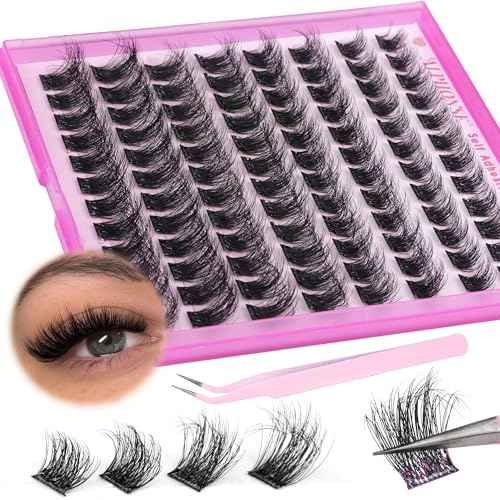 ALPHONSE Self Adhesive Lash Clusters Reusable Self Adhesive Eyelashes Fluffier Press on Lashes Extension No Glue Needed 10-16mm Glueless Lashes Clusters with Tweezers