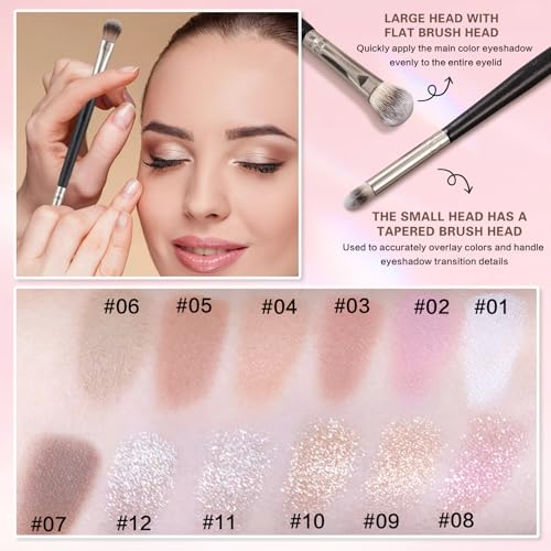 Shimmer Eyeshadow,Glitter Eye Shadow for Older Women,Lightweight Blendable Formula,Ultra-fine Smooth Powder,Daily Champagne Eyeshadow Makeup (11 Weaving Maid)