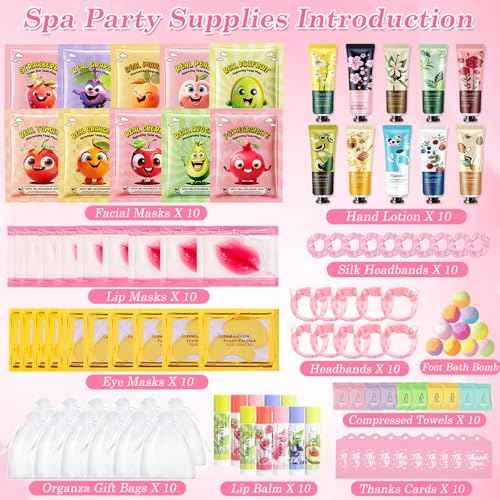 110PCS Spa Party Supplies for Girls,Spa Party Favors Include Lip Balm,Lip Mask,Foot Bath Bombs,Face Masks Skincare For Girls 10-12,Spa Birthday Sleepover Party Stocking Stuffers for Teens & Women
