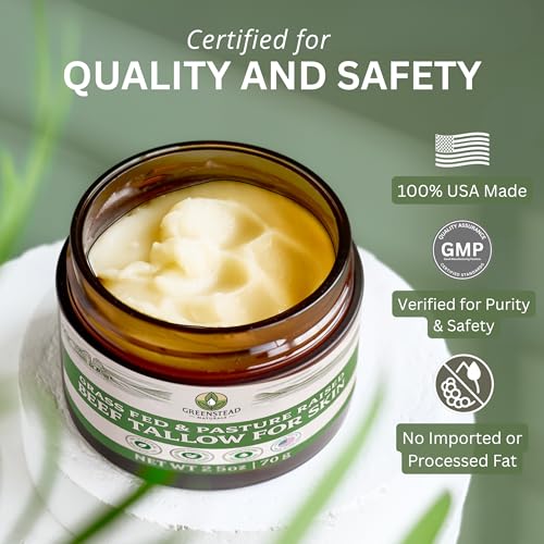 Organic Beef Tallow for Skin ? Whipped Tallow Balm for Skin Face and Body with Jojoba Oil and Cocoa Butter ? Unscented and Herb-Infused ? Large Size 2.5fl Oz Net Wt
