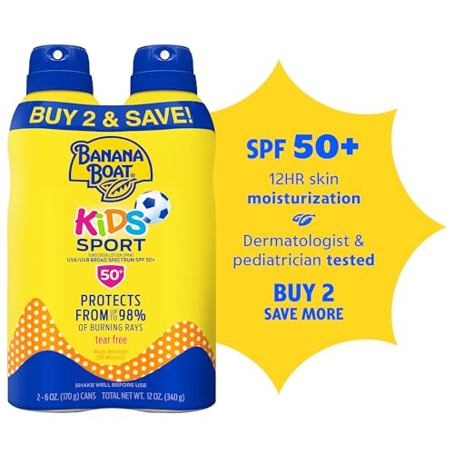 Banana Boat Sport Kids Sunscreen Spray SPF 50, Twin Pack 6oz