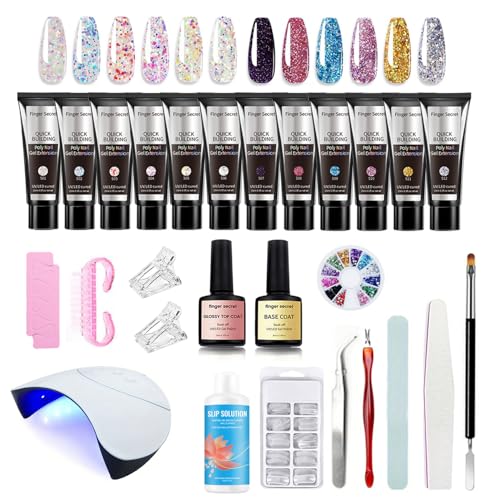 Shiny Nail Extension Gel,Poly Gel 12-Colors Set,New Upgrade Shiny Style Multiple Extension Poly GeL Nail Combinations Shine Your Life
