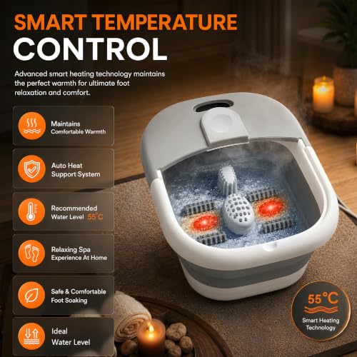 Foldable Electric Foot Spa Massager with Heat & Bubble Jets