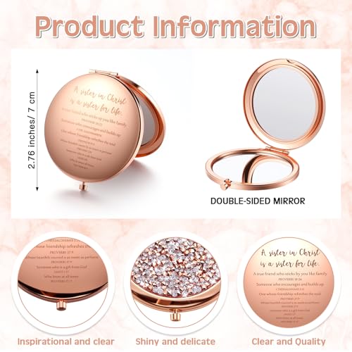 Geetery 10 Set Christian Gifts for Church Group Women Lady Mom Friend Bulk Rhinestone Sisters in Christ Compact Mirror Pocket Religious Faith Bible Verse Party Favors for Easter Mother Day(Rose Gold)