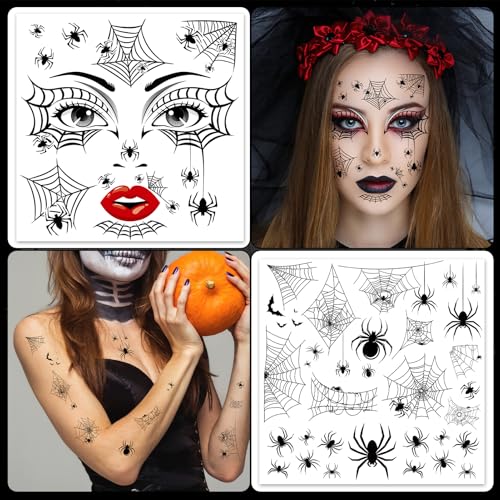 Halloween Spider Face Tattoos - 4 Sheets Temporary Stickers