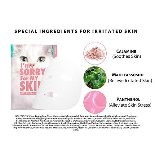 I'M SORRY FOR MY SKIN pH5.5 Jelly Face Mask Skin Care Set, Korean Skin Care Hydrating Masks, Self Care Items Beauty Gifts for Women, Pack of 10 (Soothing Fasial Mask - Cat)