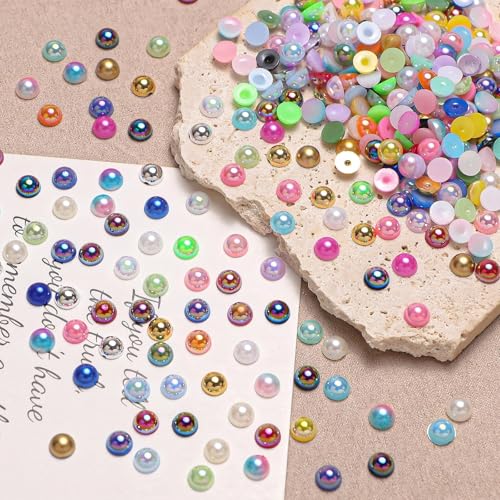 28 Colors 4mm Flatback Pearls Set for Crafting and Nail Art