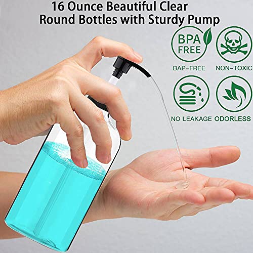 4 Pack 16oz Pump Bottles | Clear Refillable Dispensers