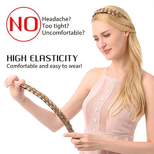 DIGUAN Headband Synthetic Hair Plaited Headband Braid Braided With Teeth Hair Band Accessories for Women Girl Width 1 Inch (W-Medium Brown)