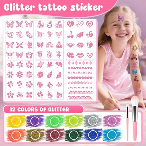 Glitter Tattoo Kit for Kids - 68 Designs with 12 Colors