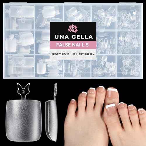UNA GELLA Square Toe Nail Tips Big Long 312Pcs 15Sizes, Full Cover Soft Gel Toe Nail Tip Pre-Etched Fake Acrylic Toe Nail Press Ons for Big Toe Nail Extensions Pedicure Home DIY Nail Salon Soak Off