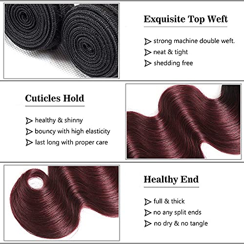 Ombre Human Hair Bundles 1B99J 26 28 30 Inch Body Wave