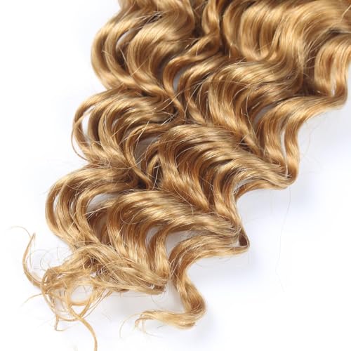 #27 Honey Blonde Human Hair Extensions - Deep Wave Braids, 3 Bundles