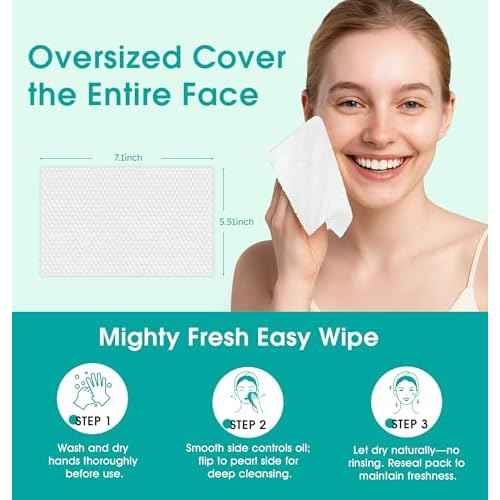 Facial Cleansing Wipes, Tea Tree Oil Extract for Face Cleansing, Salicylic Acid for Acne Treatment, Hydrating Pore Care for Sensitive Skin, Exfoliating & Soothing Double-Sided Cleansing Wipes (28PCS)