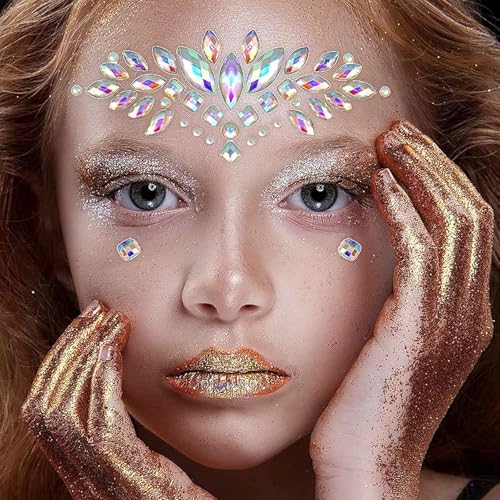 Face Gems Stickers, Glow In The Dark Face Jewels Glitter Stickers Temporary Tattoos Eyes Body Paint Gems For Black Light Neon Uv Music Festival Rave Accessories Concert Graduation Party Makeup