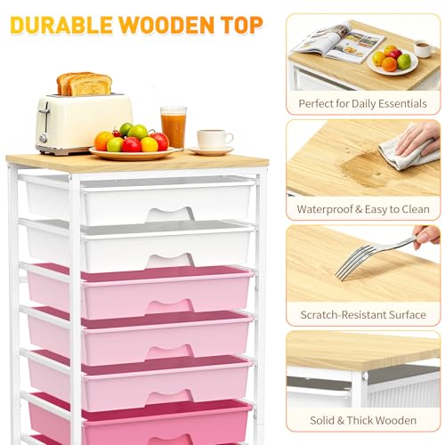 SUNALLY Rolling Storage Utility Cart With 8 Drawers, Drawer Wooden
