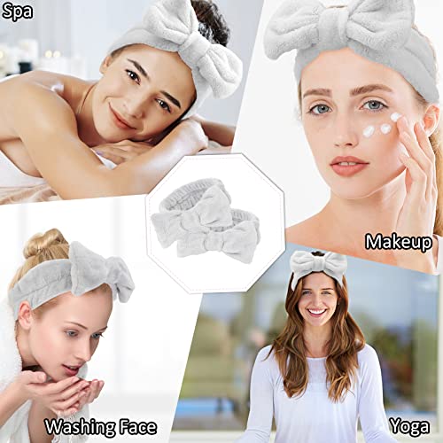 Casoty 6 Pcs Grey Spa Headband, Bow Hair Band, Soft Coral Fleece Makeup Headband, Hair Band for Washing Face, Skincare Headbands for Face Washing Shower Skin Care Yoga