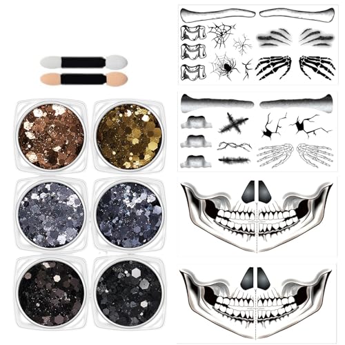 Halloween Skeleton Face Tattoo Stickers - Zombie Makeup Kit