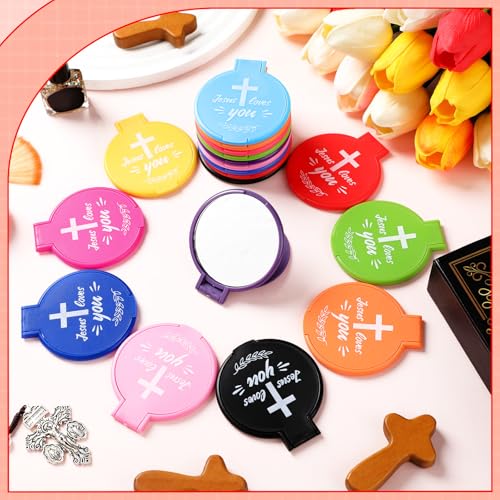 Yerliker 80 Pcs Valentines Christian Mini Compact Mirrors Bulk Jesus Loves You Cute Pocket Mirrors for Purses Inspirational Religious Gifts for Women Girls Coworkers Friends Employee