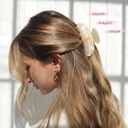 Initial Letter L Hair Claw Clip with Cream Marble Acrylic Design - Personalizable Hair Accessory