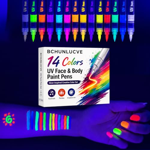 14 Colors UV Glow Body Paint Markers - Waterproof Neon Face Paint Pens