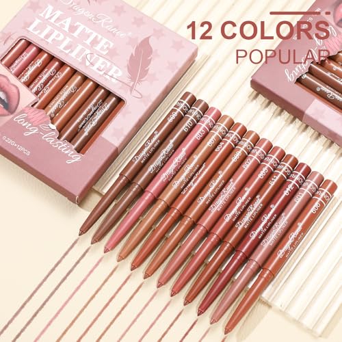 12 Color Matte Velvet Lip Liner Set - Long Lasting