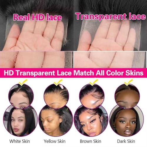 Black 30 Inch Body Wave Human Hair Wigs 13x6 Lace Front 180% Density