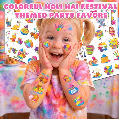 96 PCS Holi Hai Festival Temporary Tattoos for Kids