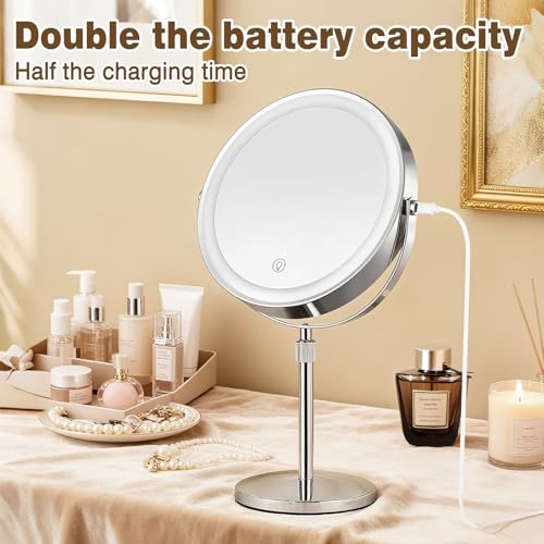 9" Height Adjustable Lighted Makeup Mirror with 10X Magnification