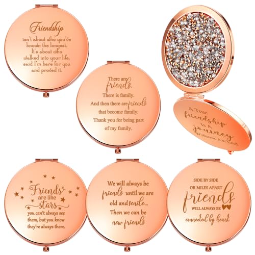 Geelin 6 Pcs Galentines Friendsgiving Gifts for Women Compact Mirror Bulk Rose Gold Pocket Mirror for Women BFF Sister Mom Wife Daughter Niece Grandma Friendship Birthday Gifts