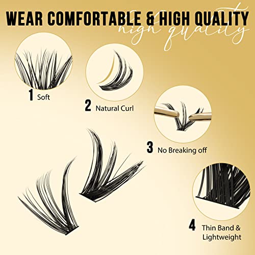QUEWEL Lash Clusters 320Pcs Cluster Lashes 40D+50D C Curl Lash Cluster Eyelash Extensions Mix12-18mm Individual Eyelashes Clusters Wispy Lash Clusters Thin Band Soft to Use at Home(40D+50D C Mix12-18)