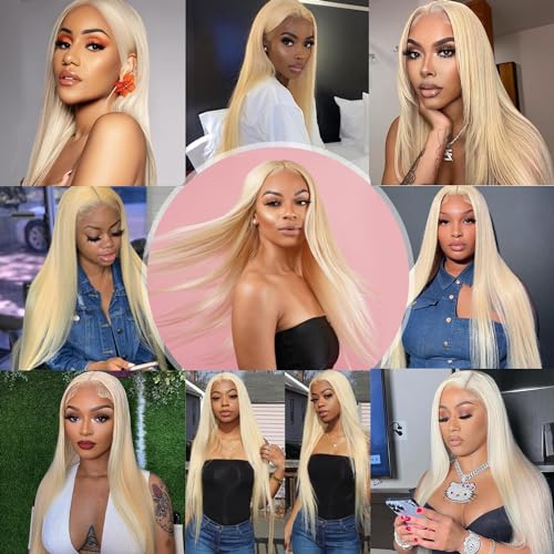 Myecool 26" 613 Blonde Lace Front Wig Human Hair 13x5