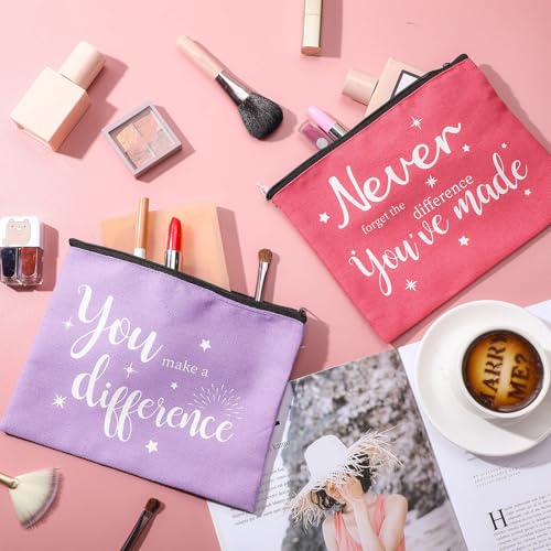 Kajaia 24 Pieces Inspirational Canvas Cosmetic Bags Makeup Bags with Zippers Appreciation Motivational Toiletry Purse Pouches Positive Travel Makeup Pouches for Girl Women Friends Coworker, 8 Designs