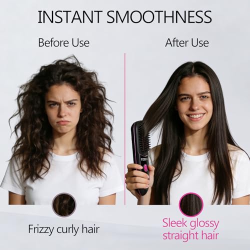 Vonloge Cordless Hair Straightener Brush - USB Rechargeable, Fast Heating, 3 Temperature Settings