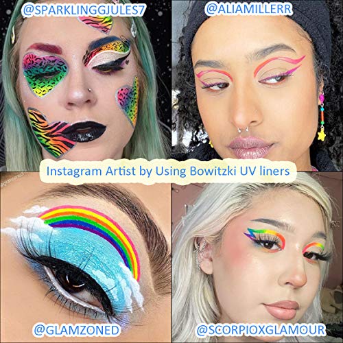 Bowitzki Water Activated Eyeliner Glow In The Dark, 9 Colors UV Set,Face Body Paint Neon Eyeliner, Halloween, Christmas, Hydra Liner Makeup (25 UV Color)