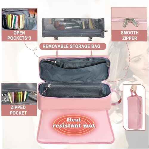 Hair Tools Travel Bag with Heat Resistant Pad, Double-Layer Travel Carrying Case for Straightener, Curling Iron, Hair Dryer, Portable Organizer