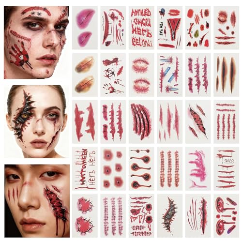 Halloween Scar Tattoos - 60 Sheets Fake Wounds Stickers