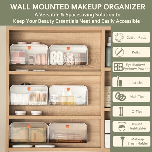 SUNFICON Wall Mounted Cotton Pads Holder Organizer Cotton Swab Balls Holder Q-tip Dispenser Qtip Storage Canister Cosmetic Pads Container Flossers Box Case