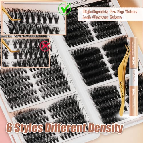 MUSELASH Lash Clusters Kit - 530pcs 8-16mm Wispy Extensions