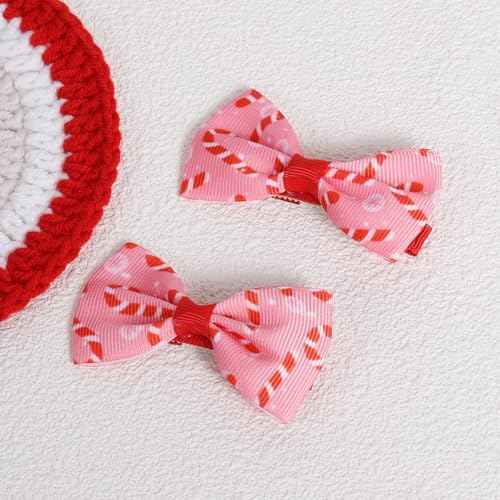 4pc Christmas Pink Candy Cane Ribbon Hair Bow Clips for little Teen Toddler Baby Girls, Cute Handmade Bow-knot Alligator Barrettes Kids Xmas Tree Wreath Decor Accessories Gift