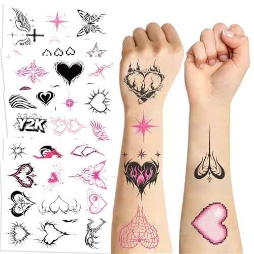 10 Sheets Y2k Aesthetic Temporary Tattoos Stickers for Girls, Cool 2000s Cyber Trendn Temporary Tattoos Stickers Y2K Birthday Themed Party Supplies Decoration Favors Cartoon Sticker for Kids Teens