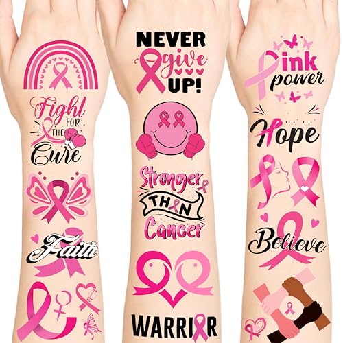 72 Breast Cancer Awareness Temporary Tattoos, Pink Stickers