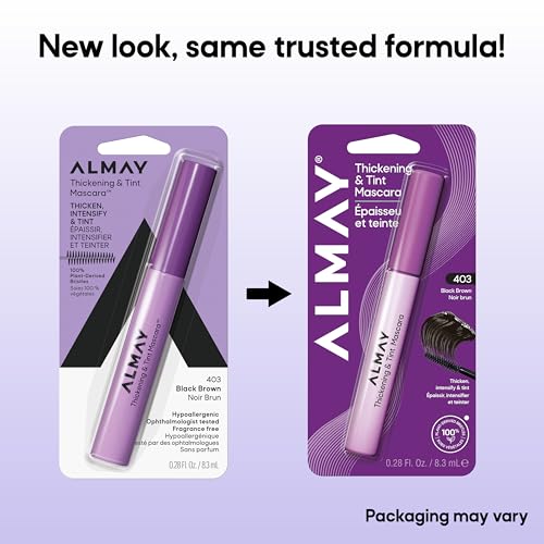 Almay Thickening & Tint Mascara, Instant Soft Full Volume, Conditions & Darkens Natural Lashes Over Time, No Flaking or Clumping (Packaging May Vary), 403 Black Brown, 0.28 fl oz