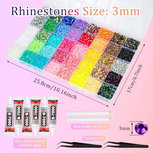 87000 Pcs 3mm Resin Jelly Rhinestones Kit with Glue - 40 Colors