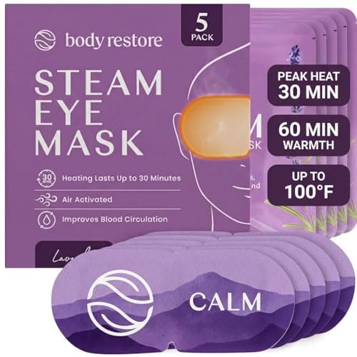 Body Restore Self Heating Warm Compress for Dry Eyes 5 Pack - Heated Eye Mask for Fast Relief, Birthday Gifts for Women, Men, Travel Essentials, Stye Eye Treatment, Eye Patch, Relaxation - Lavender